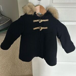 Zara Toddler Girl Size 2-3 Navy Blue Hooded Pea Coat Peacoat